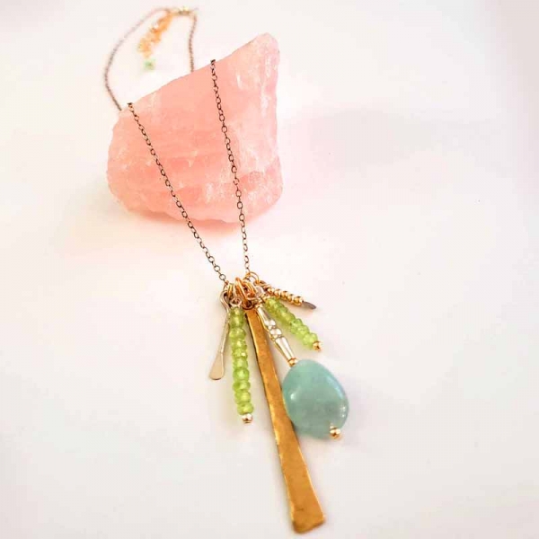 Charm Necklace in Amazonite and Lime