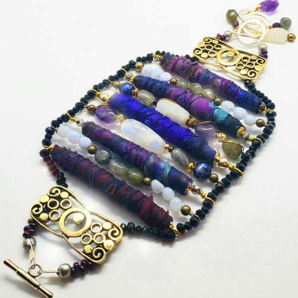 Manifestation of Magic and Miracles (Crown Chakra Bracelet with luxurious saree fabric and illuminating gemstones)