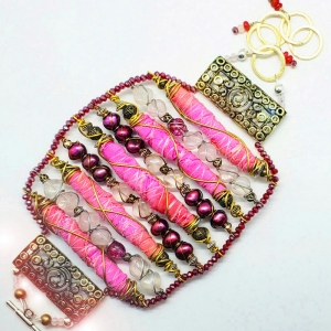 Manifestation of Magic and Miracles (Heart Chakra Bracelet with luxurious saree fabric and illuminating gemstones)