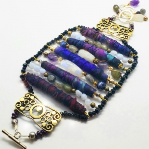 Manifestation of Magic and Miracles (Third Eye Chakra Bracelet with luxurious saree fabric and illuminating gemstones)